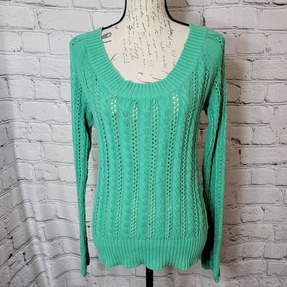 Old Navy Perfect Fit Green Open Knit Pullover Sweater Womens - Picture 1 of 6